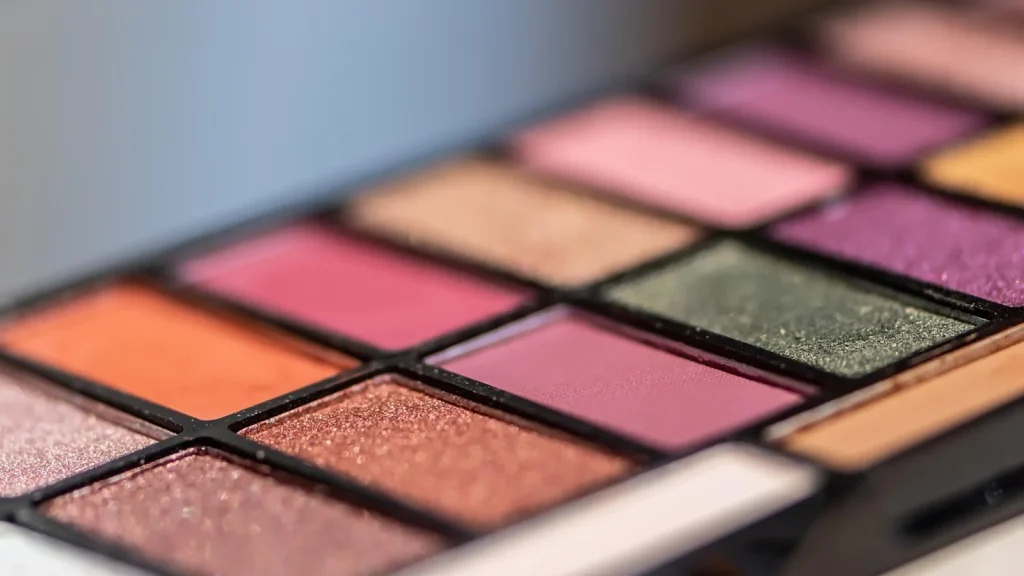 A woman with glamorous metallic eyeshadow and flawless evening makeup.